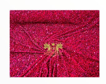 Fuchsia Sequin Stretch Velvet Fabric: 5mm Luxury Sequins, 2-Way Stretch (58/60")