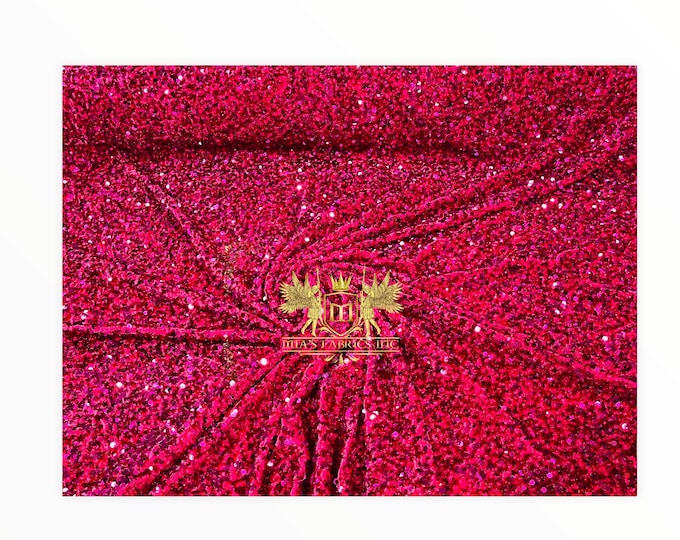 Fuchsia Sequin on Stretch Velvet With Luxury Sequins all Over 5mm Shining Sequins 2-way Stretch 58/60” (Choose The Quantity)