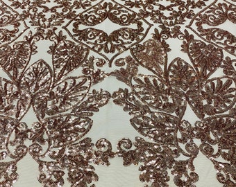 Rose Gold Sequin Fabric - Camila Design, 4-Way Stretch Mesh