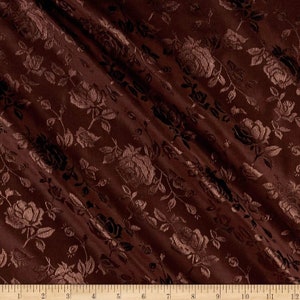 Brown Flower Brocade Jacquard Satin Fabric, Sold By The Yard Polyester Satin Floral Wide 58/60&quot;  (Choose The Quantity)