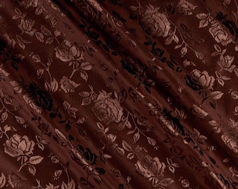 Brown Floral Brocade Jacquard Satin Fabric: 58/60" Wide Polyester