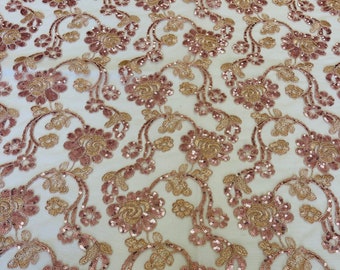 Mia Fabrics, Rose Mesh Embroidery Corded Lace With Sequins, Flower Lace Sequin Sold by the yard (Pick a Size)