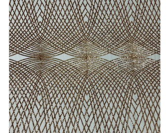 Rose Gold Sequin Fabric: Blush Geometric Diamond Mesh, 2-Way Stretch