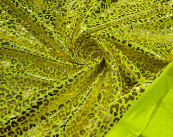 Neon Yellow Metallic Leopard Print Nylon Spandex Fabric: 4-Way Stretch