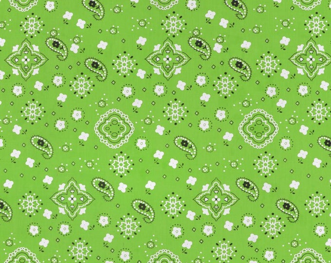 Lime Green Bandana Print Fabric Cotton/Polyester Sold By The Yard