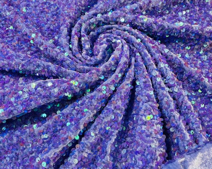 New Lavender Iridescent Sequin Velvet on 2 Way Stretch Velvet With Luxury Sequins all Over 5mm Shining Sequins