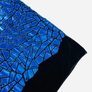 Royal Blue Mirror Sequin Fabric, 2 way Stretch Velvet Sequin Fabric by the Yard, 58/60”Geometric Sequin on Black Stretch Velvet Prom Party