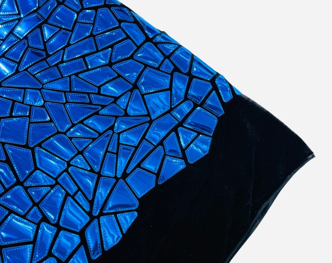 Royal Blue Mirror Sequin Fabric, 2 way Stretch Velvet Sequin Fabric by the Yard, 58/60”Geometric Sequin on Black Stretch Velvet Prom Party
