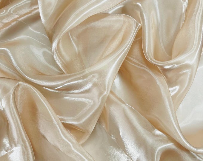 Champagne Liquid Organza Fabric: Crystal Reflective Glossy Sheer Organza, 60" Wide By The Yard