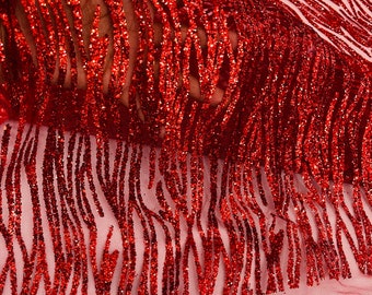 Red Glitter Mesh | Glitter Fabric On Tulle By The Yard for Wedding Decor/Bridal/Prom