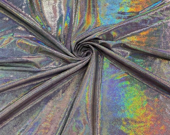 Oil Slick Iridescent Foil Purple Stretch Velvet Fabric: 4-Way Stretch (60" Wide)