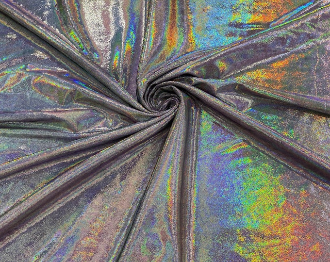 Oil Slick Silver Iridescent Foggy Foil on Purple Stretch Velvet By The Yard | Velvet Fabric | Foiled Velvet 4 Way Stretch 60'' Wide, Sewing