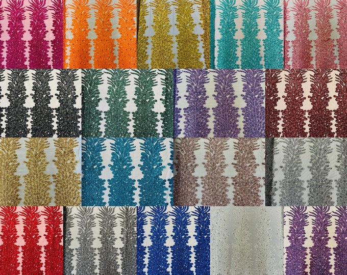 Beaded Peacock Feathers 3D Vegas Design with Embroidered Sequins and Beads On Mesh Lace Fabric for Prom Dress (Choose The Panels)