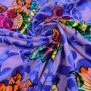 Multi Color Burnout Velvet Floral Design 4 Way Stretch 58/60” | Burnout Stretch Velvet | Sold by the yard (Pick a Size)