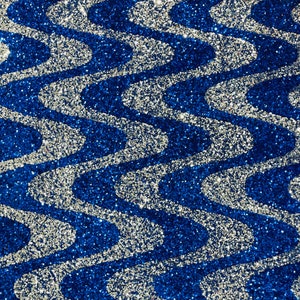 Stretch Velvet Sequins - Royal Blue / Silver Sequin on Stretch Velvet Fabric - Wavy Line Design with 5mm Sequins By Yard
