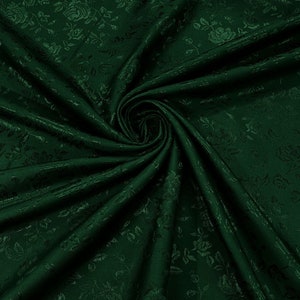Hunter Green Flower Brocade Jacquard Satin Fabric, Sold By The Yard Polyester Satin Floral Wide 58/60&quot;  (Choose The Quantity)