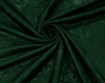 Hunter Green Floral Brocade Jacquard Satin Fabric - 58/60" Wide