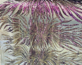 Purple Iridescent Sequin Fabric, 4-Way Stretch Phoenix Wing Spandex Mesh, Prom Gala Gown