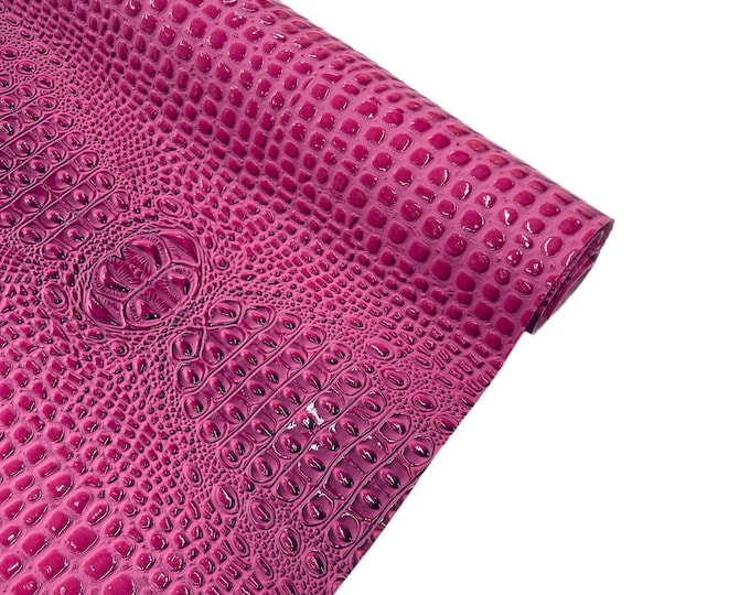 Bubble Gum Gator 3D Embossed Vinyl Fabric - By Yard Glossy Crocodile 2 Tone Faux Leather