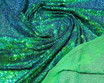 Green Iridescent Sequin Fabric: Mini Glitz 4-Way Stretch