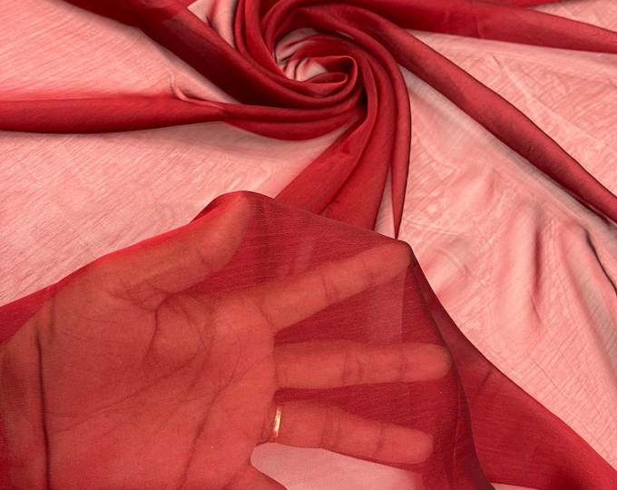 Cranberry Polyester Two-Tone Chiffon Fabric by the Yard, Bridal Chiffon Fabric, Two-Tone Chiffon Fabric | Chiffon Two Tone Sheer Fabric