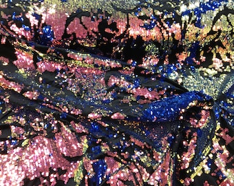 Iridescent Sequin Black Velvet Fabric: 2-Way Stretch (58/60")