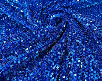 Royal Blue Sequin Velvet Fabric - 2-Way Stretch (58/60")