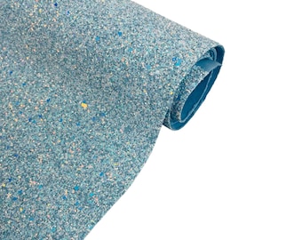 Baby Blue Iridescent Chunky Glitter Vinyl Fabric - 54” Wide - Sold By The Yard
