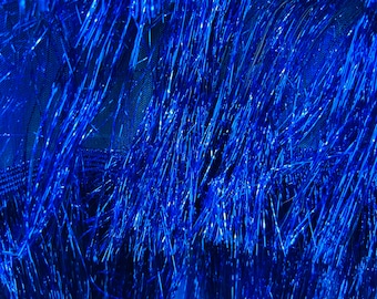 Royal Blue Metallic Eyelash Fringe Fabric: Embroidered Mesh, 2-Way Stretch