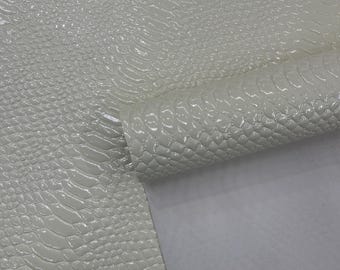 3D Snake Embossed Vinyl Fabric: Ivory Two-Tone Faux Leather Upholstery