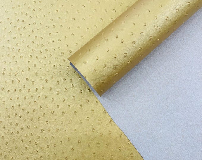 Metallic Gold Ostrich Faux Leather Upholstery By The Yard, Ostrich Embossed Vinyl Leather Upholstery, Purses Shoes Wallets 54" Wide