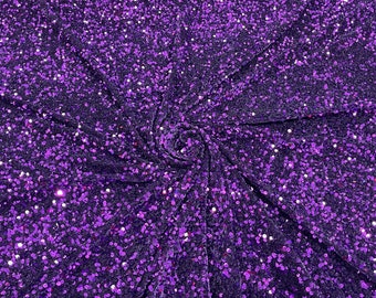 Purple Sequin Velvet Fabric: 5mm Sequins, 2-Way Stretch - By The Yard