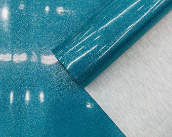 Teal Sparkle Glitter Upholstery Vinyl Fabric - 54" Wide