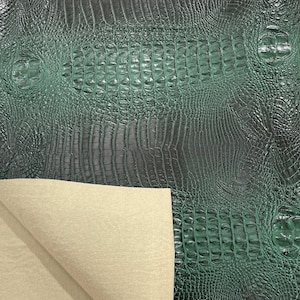 Tela de vinilo de piel sintética de cocodrilo verde cazador cortada a medida, tela de vinilo de piel sintética de cocodrilo 3D grande, carteras, zapatos y billeteras