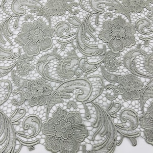Mia Fabrics Inc, Silver Guipure Lace Fabric Floral Bridal Lace Guipure Wedding Dress by the Yard (Pick a Size)