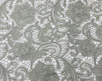Mia Fabrics Inc, Silver Guipure Lace Fabric Floral Bridal Lace Guipure Wedding Dress by the Yard (Pick a Size)