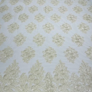 Ivory Corded Flower Lace Fabric: Embroidered Sequins Mesh, Bridal Wedding Dress