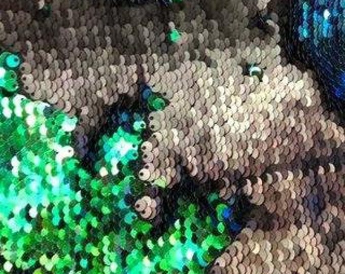 Iridescent Green/Black Flip Up Sequins Fabric: 2-Way Stretch