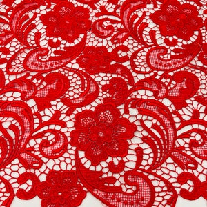 Mia Fabrics Inc, rode guipurekant stof bloemen bruids kant guipure trouwjurk op maat gesneden (kies een maat)