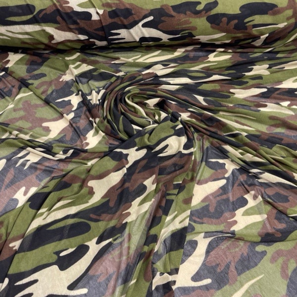 Camouflage Design Print sur Power Mesh Fabric 60 « Large, 4 Way Stretch Vendu par verge (Livraison gratuite)