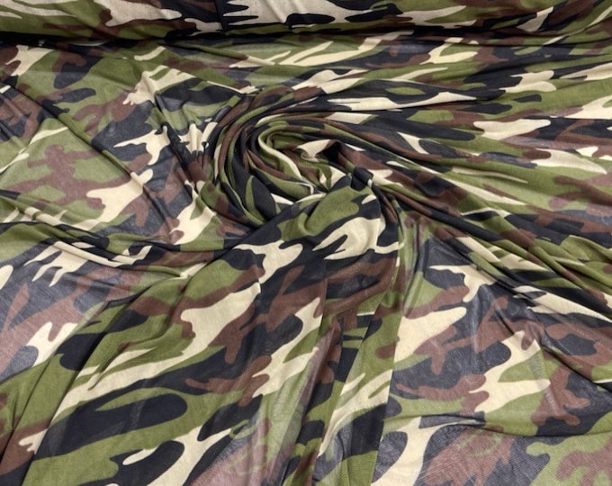 Camouflage Design Print on Power Mesh Fabric 60" Wide, 4 Way Stretch Sold By The Yard (Free Shipping)