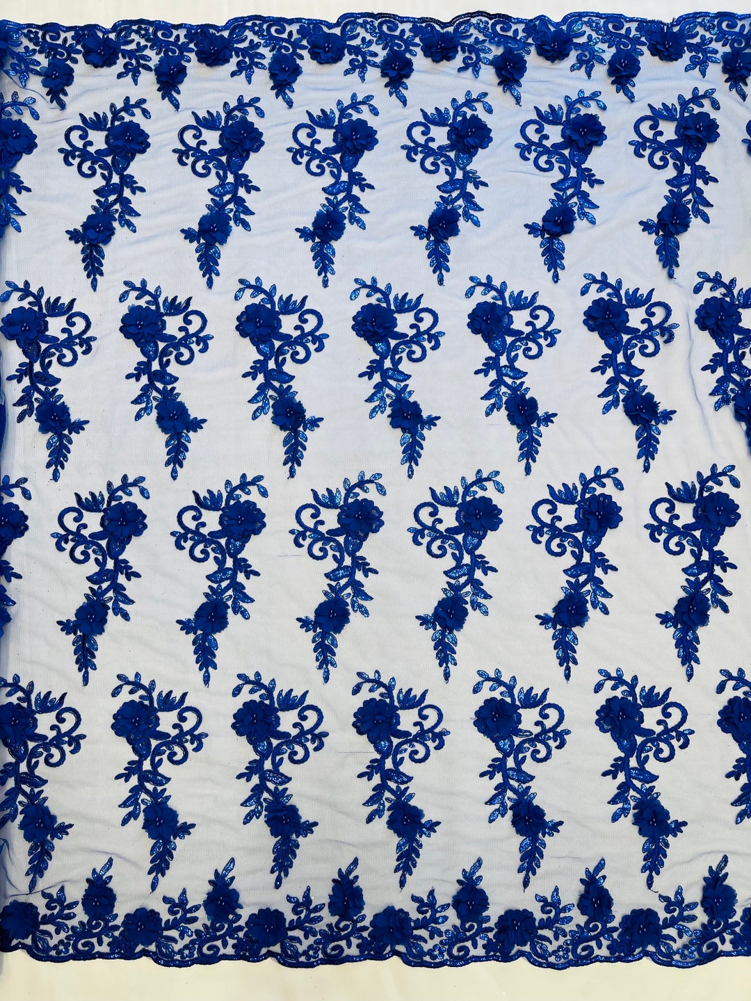 Royal Blue 3D Floral-flower Lace Fabric | by the Yard | Embroidered ...