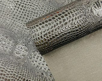 Black Gator 3D Embossed Vinyl Fabric Faux Fake Leather Vinyl Fabric, Embossed Crocodile Fabric By The Yard Upholstery Purses Shoes