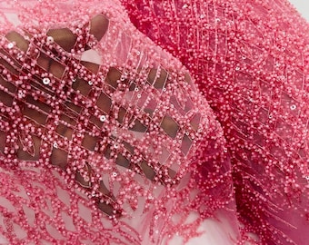 Beaded Damask Fabric: Heavy Bridal Appliqué Lace by the Yard