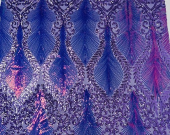 Lavender Iridescent Sequin Fabric: Two Tone Damask Design, 4 Way Stretch