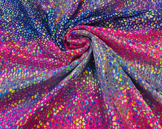 Dragón Scales Iridescent Foil On Tie Dye  Milliskin Nylon Spandex Fabric by the yard | Foil Scales | Spandex Fabric | 4 Way Stretch