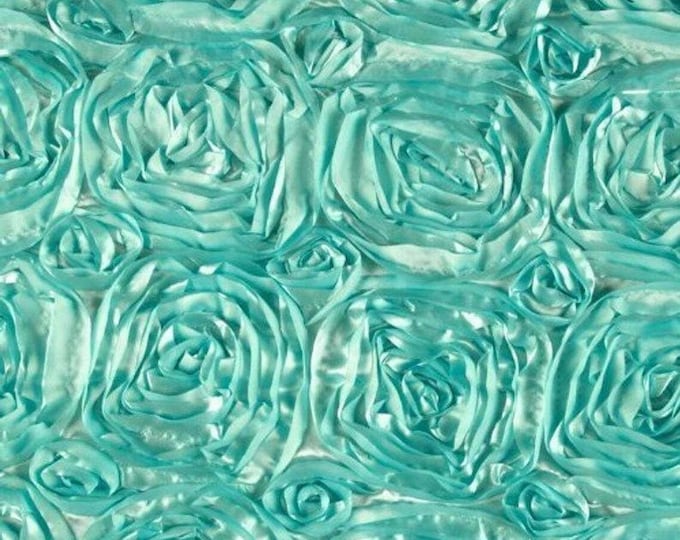 Mint Rosette Fabric 3D Rosette Satin, Floral Satin ( Choose The Size )