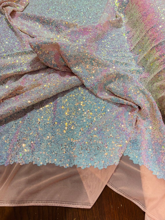 Iridescent Unicorn Mini Glitz Sequins on Blush Spandex | Etsy
