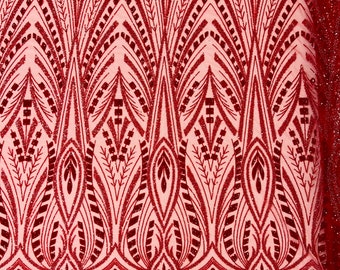 Red Beaded Wedding Fabric: Embroidered Bridal Mesh, Sold By The Yard