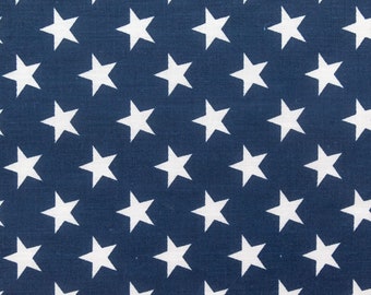 Mia's Fabrics Inc, Navy Stars Print Poly Cotton 60 Inch Fabric by The Yard